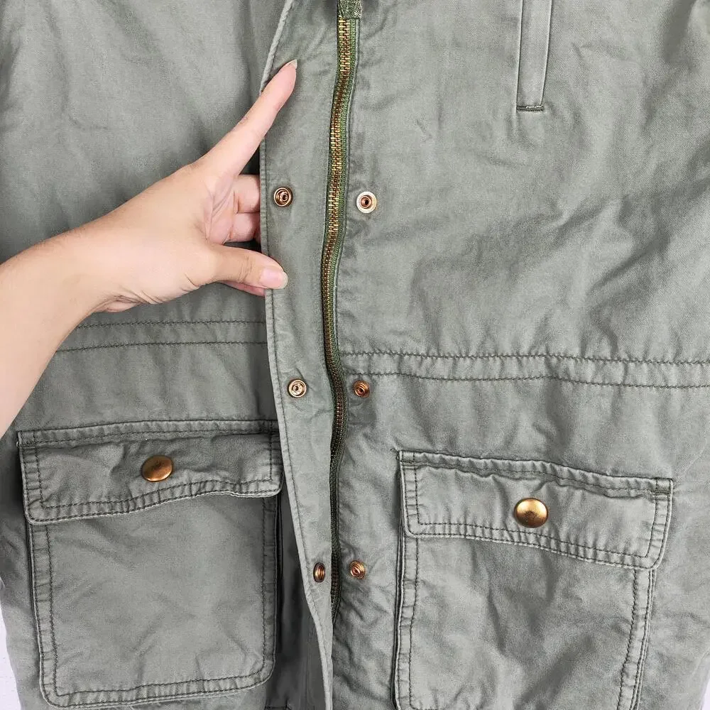 OshKosh B'gosh Jacket Youth 10-12 Green Hooded Sherpa Lined Canvas Parka Coat